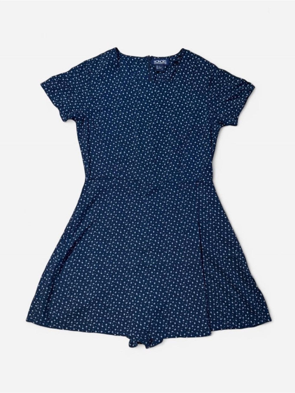 Vintage 90’s Honors Navy Blue and White Floral Romper/Skort, size medium